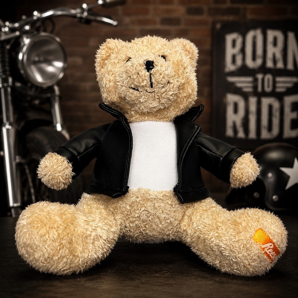 Galerie Reeses Biker Plush Bear Unisex Small Tan Excellent Faux Leather Jacket